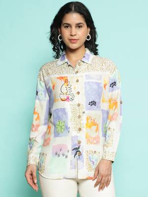 Senorita beige-blue modal printed shirt, full sleeve 1