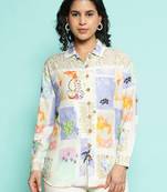Senorita beige-blue modal printed shirt, full sleeve