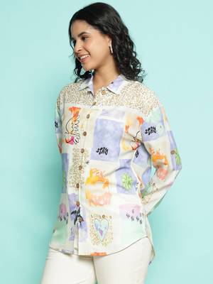 Senorita beige-blue modal printed shirt, full sleeve 2