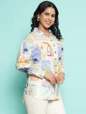 Senorita beige-blue modal printed shirt, full sleeve 3