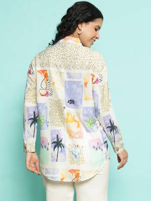 Senorita beige-blue modal printed shirt, full sleeve 4