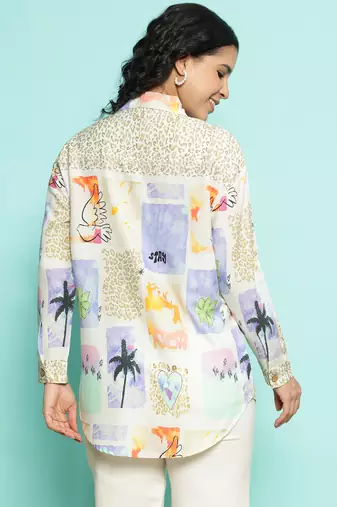 Senorita beige-blue modal printed shirt, full sleeve