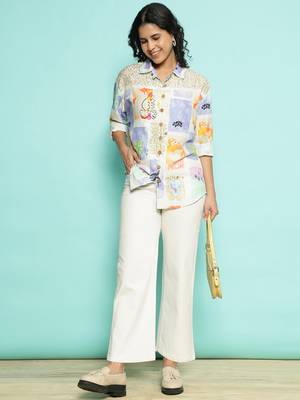 Senorita beige-blue modal printed shirt, full sleeve 5