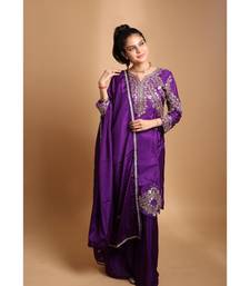 Purple sequin & moti work silk blend salwar kameez set