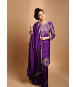 Purple sequin & moti work silk blend salwar kameez set