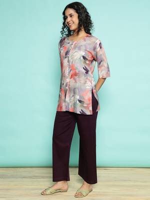 Senorita light pink  modal printed co-ord set - regular fit, full sleeve 2