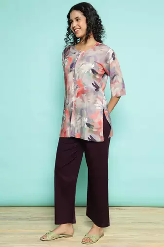 Senorita light pink  modal printed co-ord set - regular fit, full sleeve