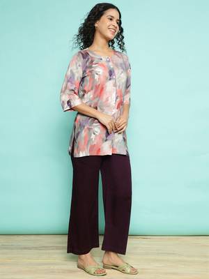Senorita light pink  modal printed co-ord set - regular fit, full sleeve 4