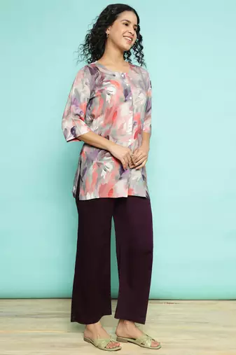 Senorita light pink  modal printed co-ord set - regular fit, full sleeve