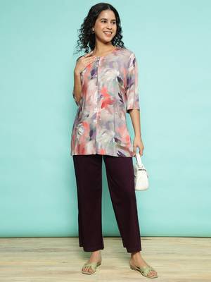 Senorita light pink  modal printed co-ord set - regular fit, full sleeve 5