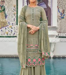 Dusty green zari embroidery and diamond georgette straight palazzo - full stitched