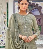 Dusty green zari embroidery and diamond georgette straight palazzo - full stitched