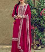 Pink zari embroidery and diamond georgette straight palazzo - full stitched