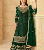 Green stone work embroidery georgette straight palazzo - full stitched