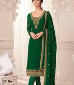 Green zari embroidery and diamond georgette straight pant - full stitched
