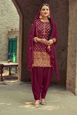 Teal Blue Zari Embroidery And Diamond Georgette Punjabi Salwar Suit 1