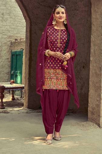 Teal Blue Zari Embroidery And Diamond Georgette Punjabi Salwar Suit