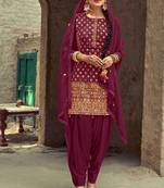 Teal Blue Zari Embroidery And Diamond Georgette Punjabi Salwar Suit