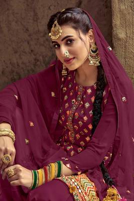 Teal Blue Zari Embroidery And Diamond Georgette Punjabi Salwar Suit 2