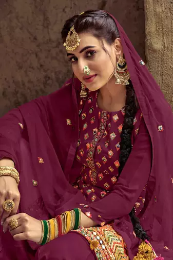 Teal Blue Zari Embroidery And Diamond Georgette Punjabi Salwar Suit