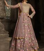 Rose gold zari embroidery and diamond net anarkali churidar- full stitched