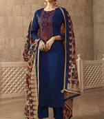 Blue zari embroidery and diamond cotton straight churidar- full stitched