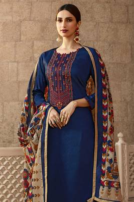 Blue zari embroidery and diamond cotton straight churidar- full stitched 2