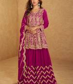 Rani pink chinon silk hand work lehenga style suit
