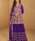 Violet chinon silk hand work lehenga style suit