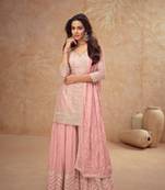 Baby pink free size full stitched upto 42 palazzo wedding suits