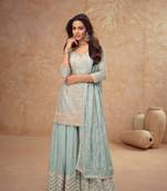 Sku blue  free size full stitched upto 42 palazzo wedding suits