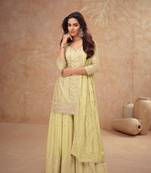Pale yellow free size full stitched upto 42 palazzo wedding suits
