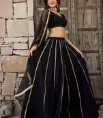 Black Plus Size Cotton Heavy Gota Lace Work Lehenga Choli & Dupatta Set 