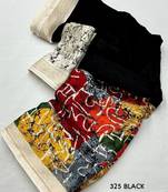 Black printed cotton slub saree with unstitched blouse piece