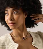 Purple Brass Studded Pendant Necklace with Yellow Gold Plating