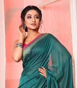 Teal cotton handloom saree with woven border