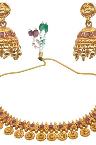 Traditional lightweight indian jewelry set godess laxmi frill gold plated necklace with jhumki earring for women