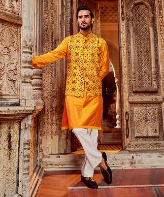 Haldi raw silk mirror embellished bundi set 1