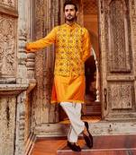 Haldi raw silk mirror embellished bundi set