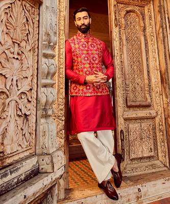 Rani raw silk mirror embellished bundi set 1