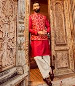 Rani raw silk mirror embellished bundi set