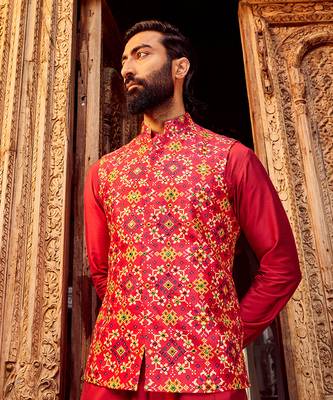 Rani raw silk mirror embellished bundi set 2