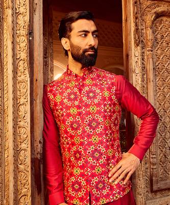 Rani raw silk mirror embellished bundi set 3