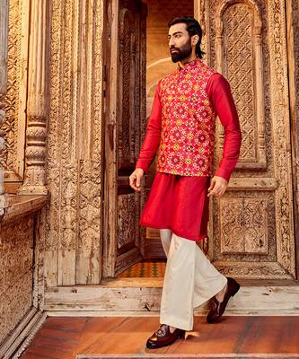 Rani raw silk mirror embellished bundi set 4