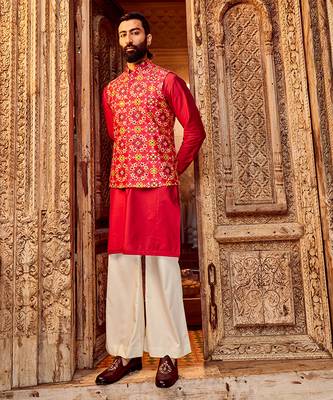 Rani raw silk mirror embellished bundi set 5