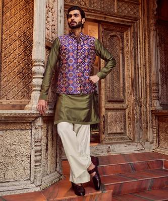 Purple raw silk mirror embellished bundi set 1