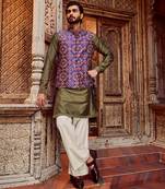 Purple raw silk mirror embellished bundi set