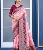 Pink zari work pashmina silk blend tranding heavy saree with blouse for party wear