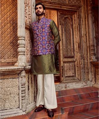 Purple raw silk mirror embellished bundi set 3