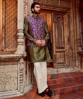 Purple raw silk mirror embellished bundi set 4